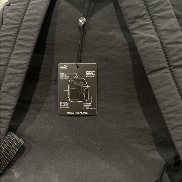 Puma Rival Rucksack Backpack Black Drawstring Closure Zip Pockets - Picture 3 of 6